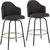 Ahoy 26" Counter Stool in Charcoal Gray Fabric, Gold & Black Metal (Set of 2)